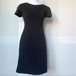 Nine West short sleeve boat neck cable knit sweater dress in black